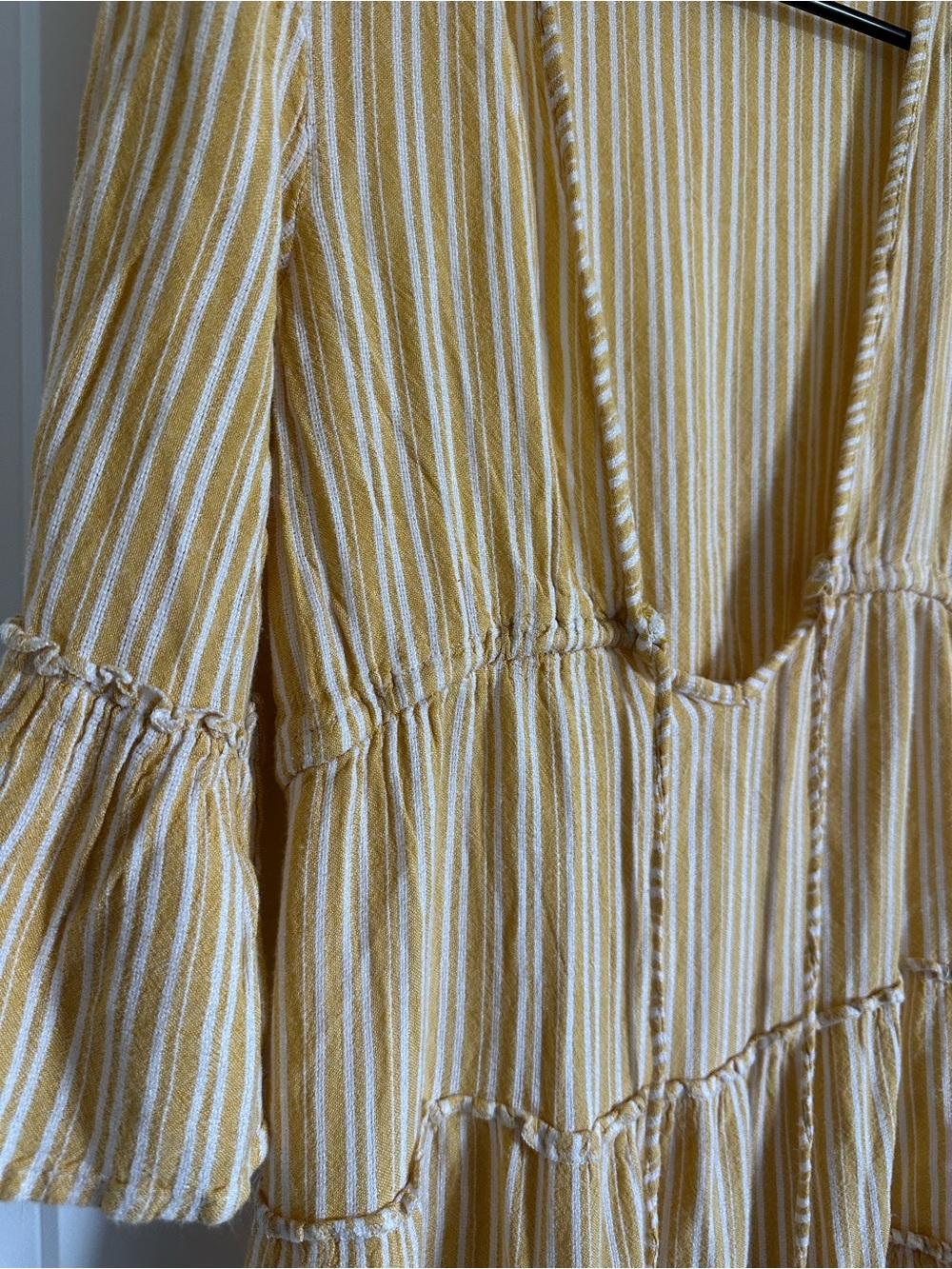 blue island Yellow and White Striped Tiered Dress